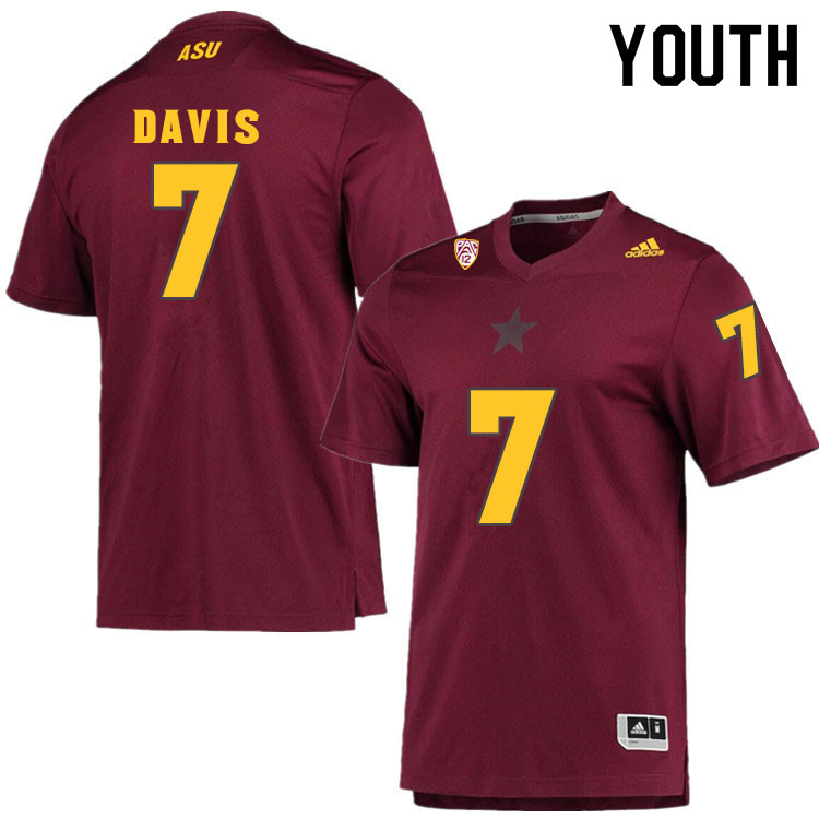 Youth #7 Timarcus DavisArizona State Sun Devils College Football Jerseys Sale-Maroon - Click Image to Close